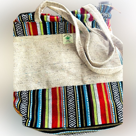 Himalayan Hemp THC Free Zippered Large Tote Bag Made in Nepal - Picture 2 of 7